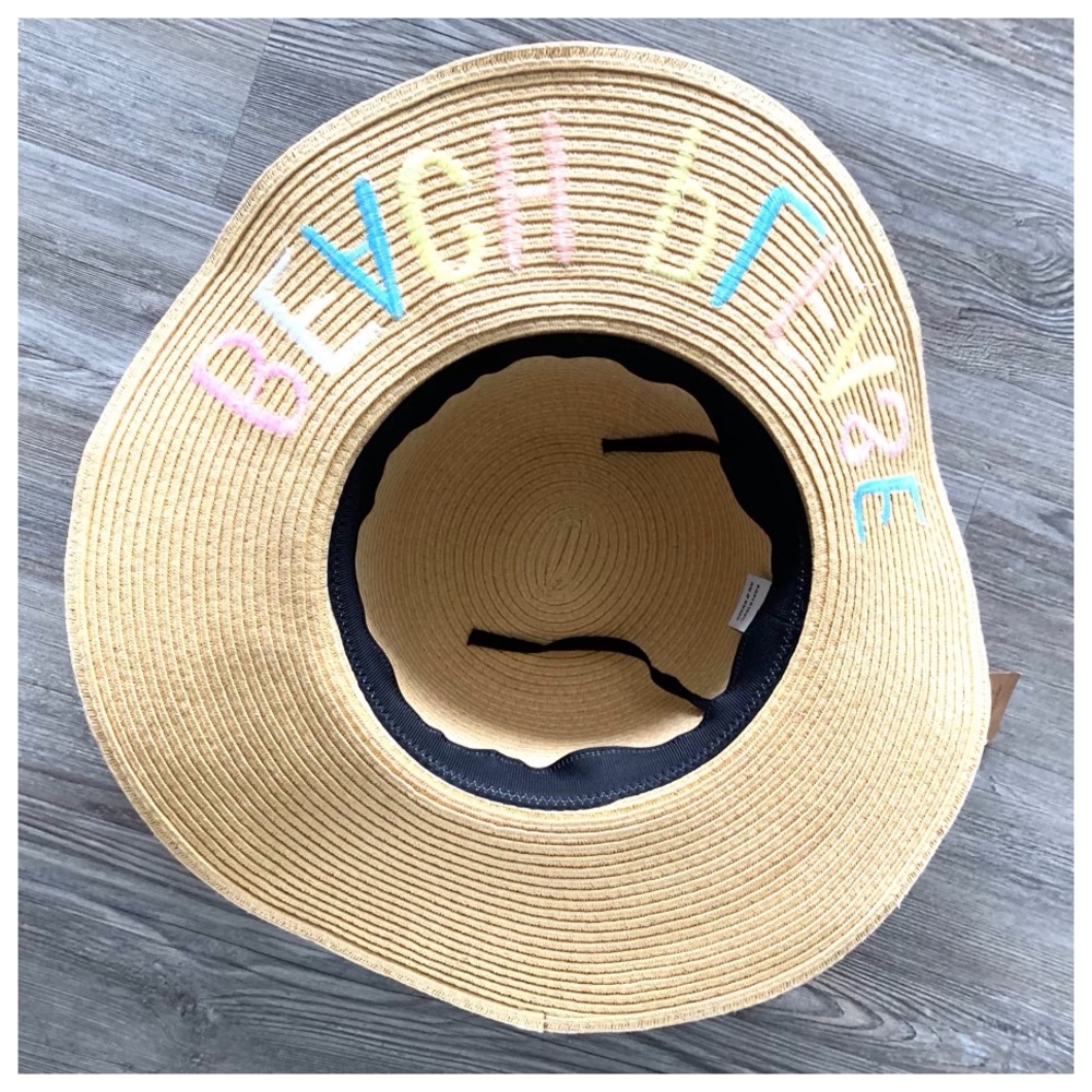NWT C.C Straw Floppy Brim Sun Hat with lettering - Picture 6 of 9